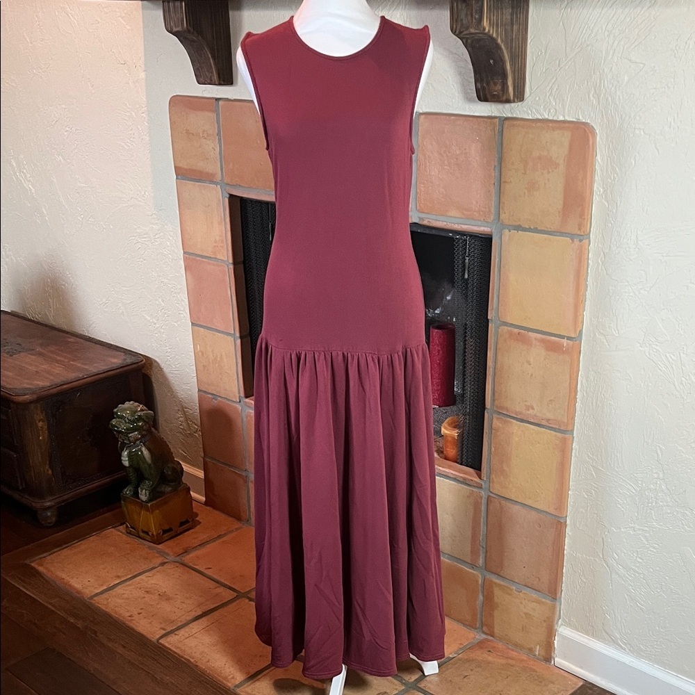 Anthropologie Daily Practice Stretchy Maroon Drop Waist Maxi Dress, size M